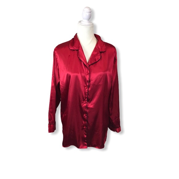 Secret Treasures Red Satin Pajama Button-up PJ Top‎ - Picture 1 of 9